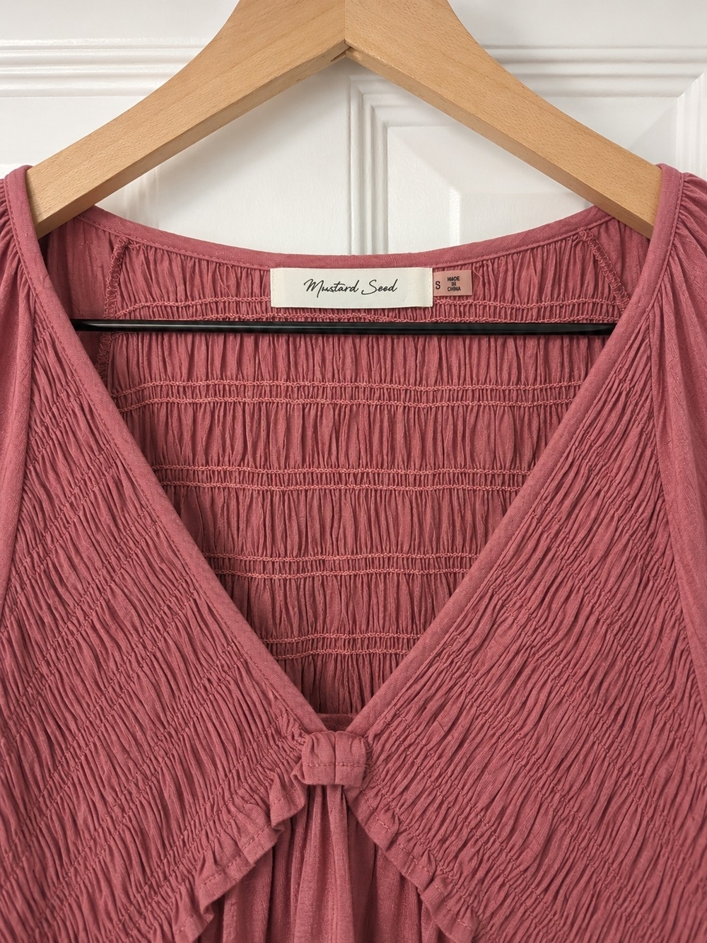 Mustard Seed Dusty Rose Smocked V-Neck Peasant Top - Picture 2 of 5